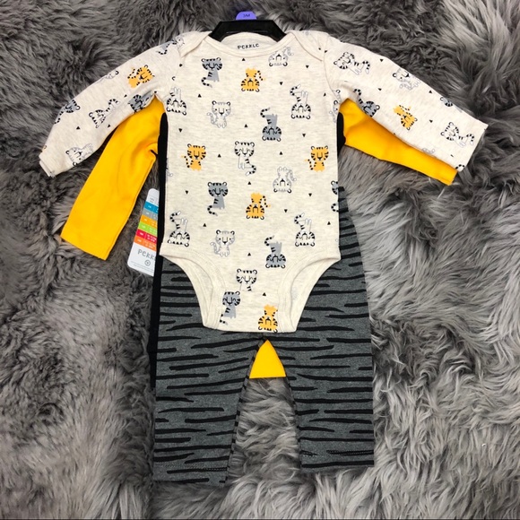 Pekkle | Kids 4 Piece Tiger Clothing Set | Grey & Yellow | Size 3M - Picture 3 of 7
